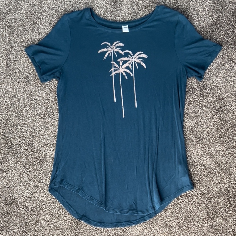 Old Navy Blue Short Sleeve Tee with Palm Tree Design